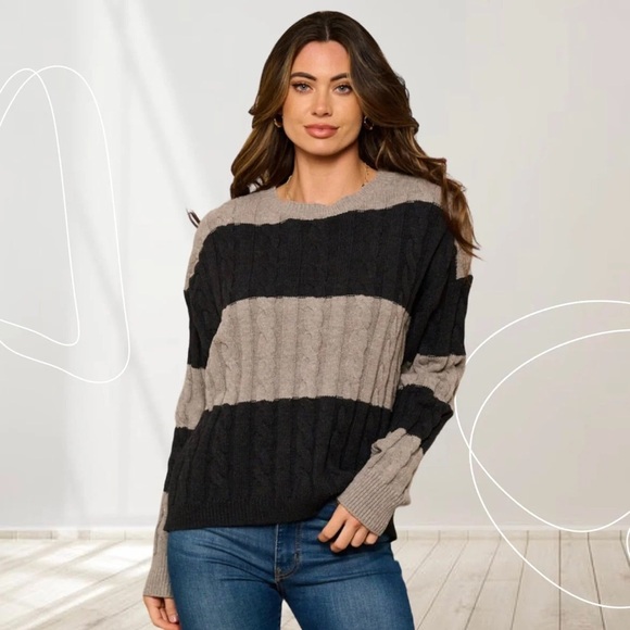 Lelis Striped Cable Knit Sweater - Picture 1 of 1